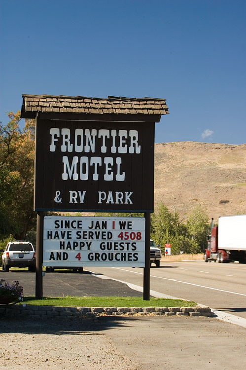 Happy Guests and Grouches By the side of the road we encountered a very unusual motel advertising sign